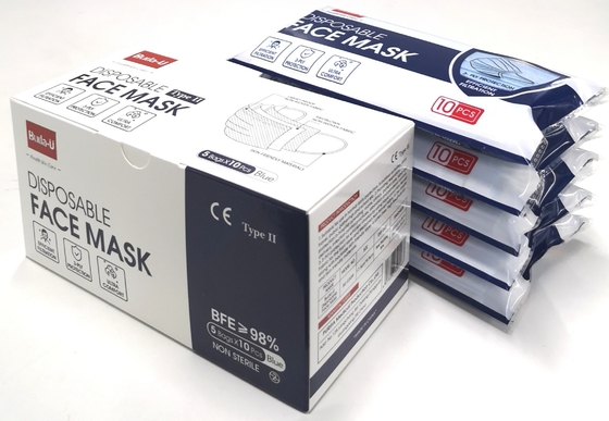 Buda-U Disposable Medical Face Mask , Blue Non Woven 3PLY Protective Face Mask Standard : EN 14683
