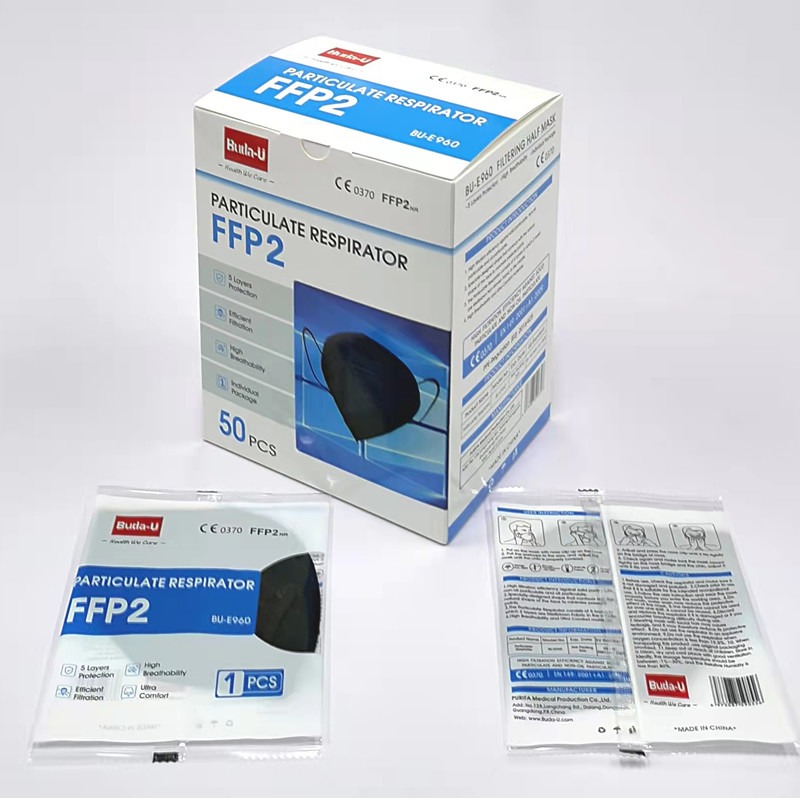 BU-E960 Black FFP2 Protective Masks CE 0370 Certificated No Breathing Valve