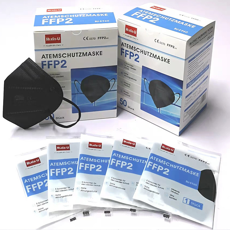 Black FFP2 Filtering Half Mask , Nonwoven Respirator Mask , Total 5 Layers With Lining Layer White , CE 0370 &amp; FDA
