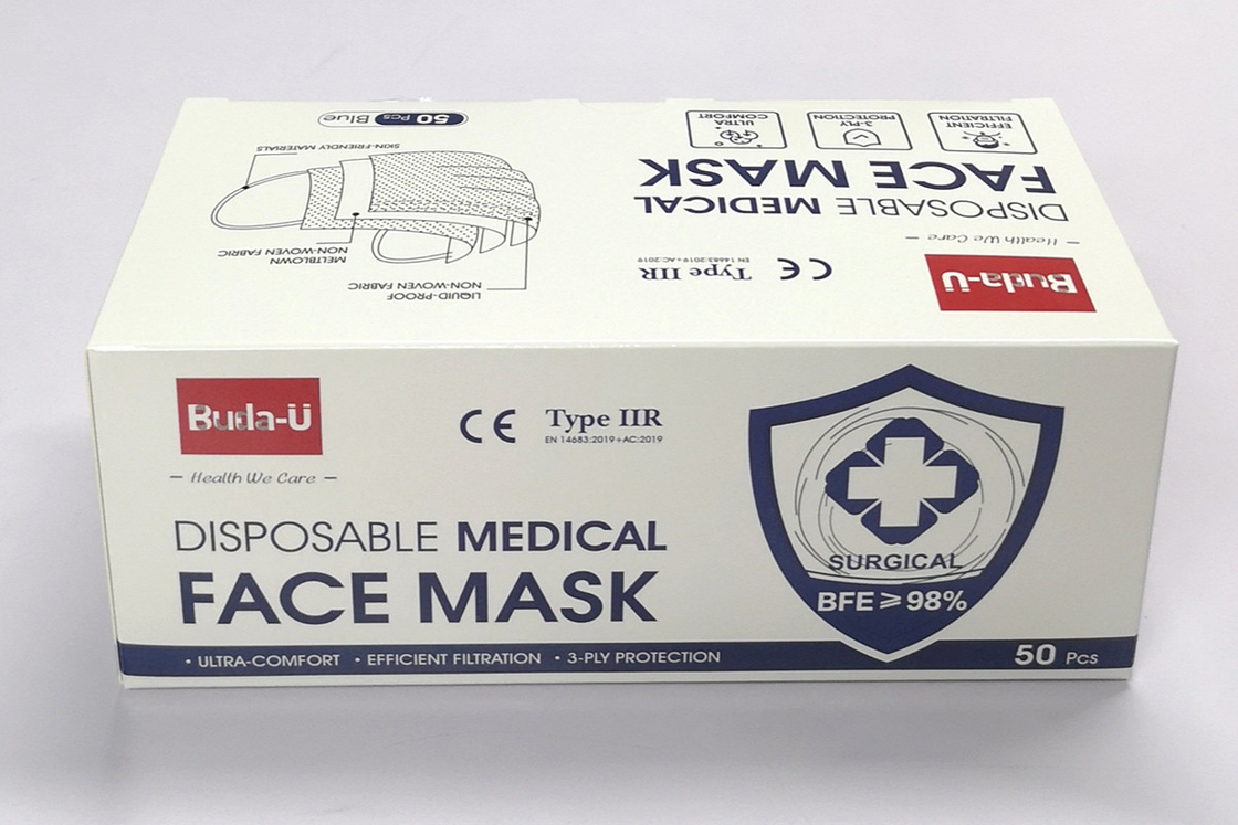 3 Layers Blue Surgical Mask With Earloops TYPE IIR Level Buda U