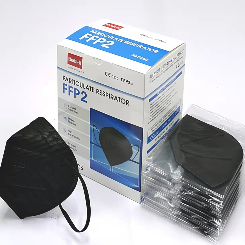 Black Disposable Particulate Respirator Anti Dust FFP2 Face Mask CE 0370 With Earloops
