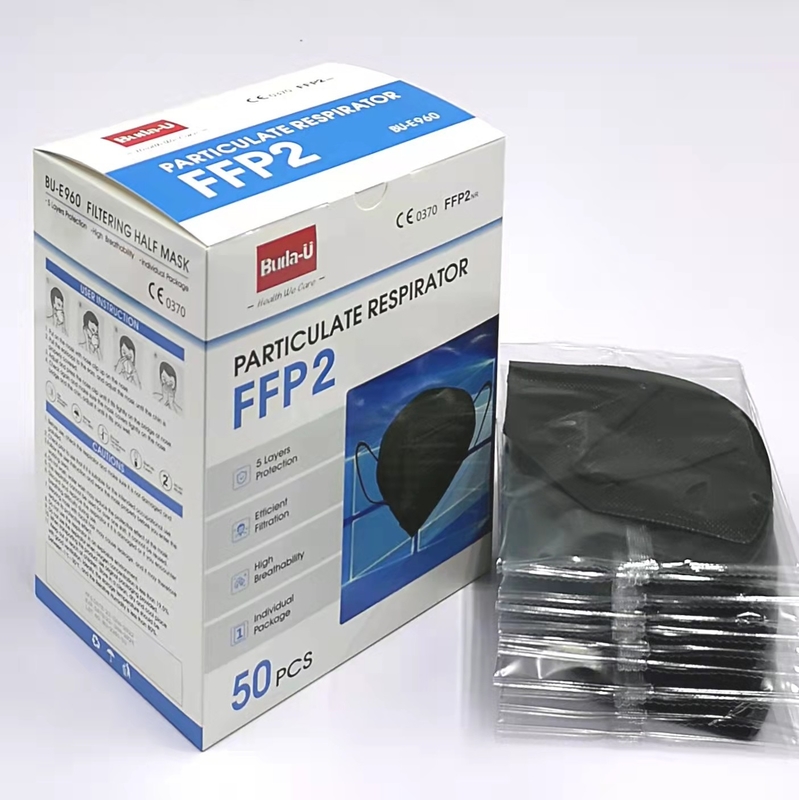 Foldable FFP2 Protective Face Mask，Nonwoven Fabric And Meltblown Fabric , Black Surface &amp; White For Lining Layer