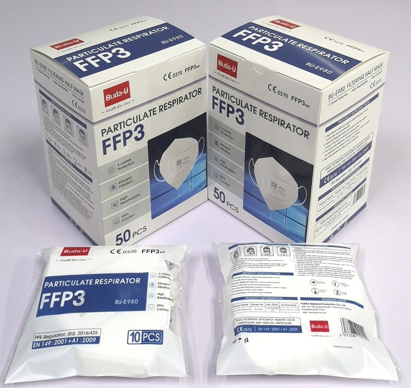 5 Layers White FFP3 Dust Mask , FFP3 Filtering Half Mask Without Valve